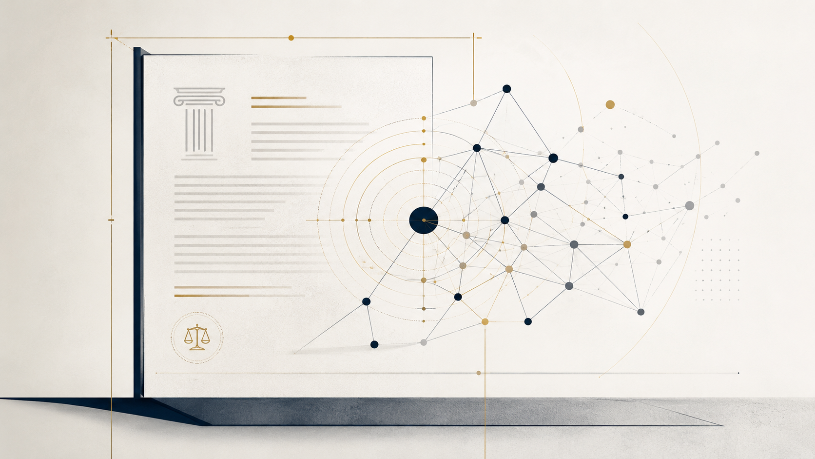 Rappresentazione astratta del rapporto tra regolazione giuridica e sistemi di intelligenza artificiale.